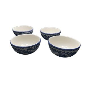 Set of 4 Anfora Blue and White Swirl Design Ceramic Bowls
